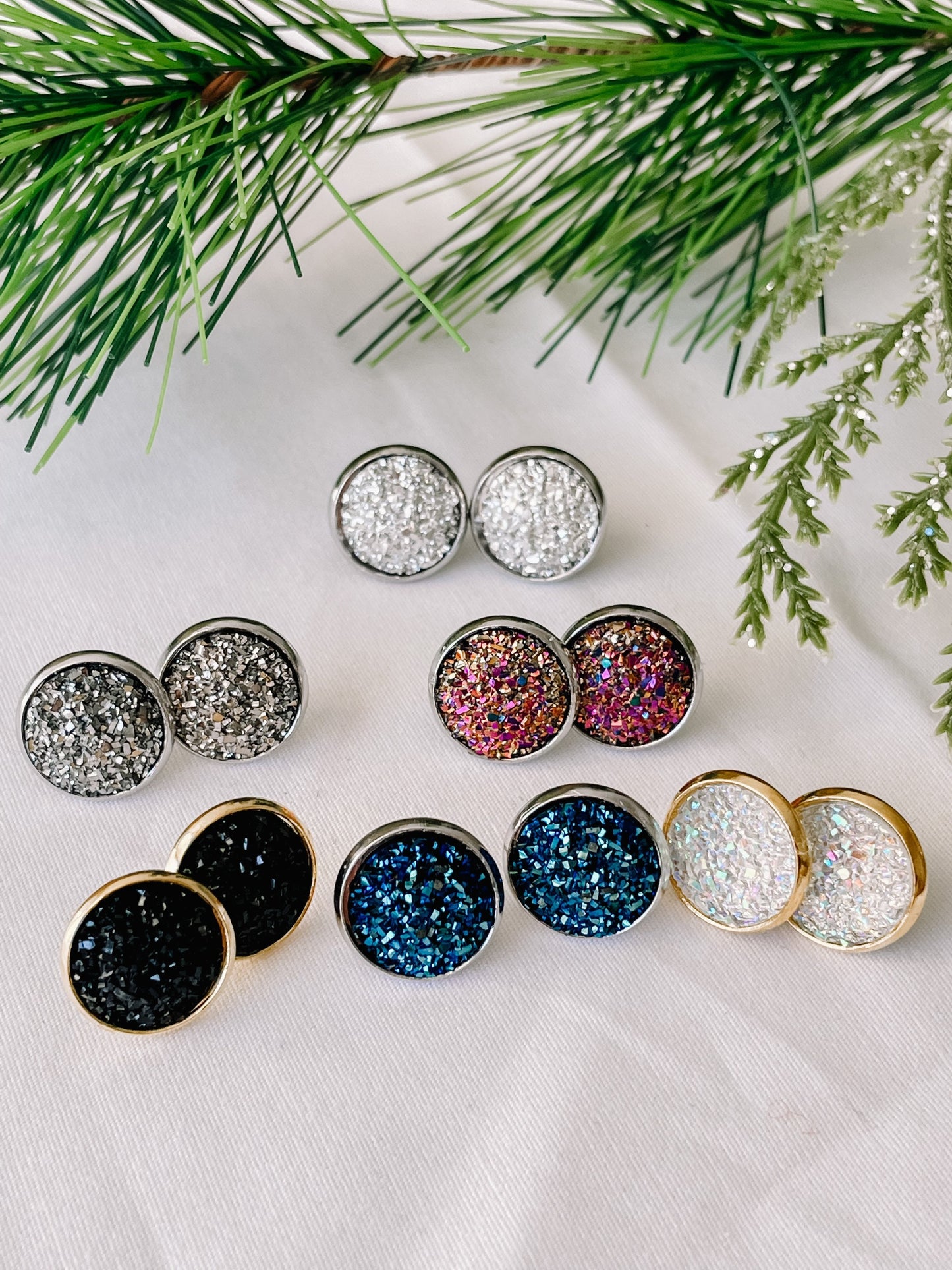 Sparkly stud earrings, sparkly studs, druzy studs