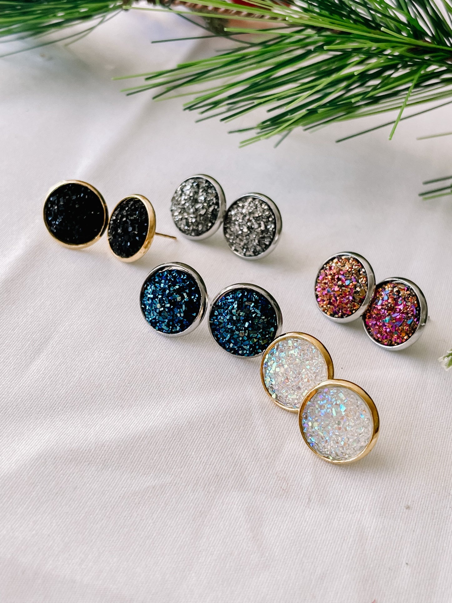 Sparkly stud earrings, sparkly studs, druzy studs
