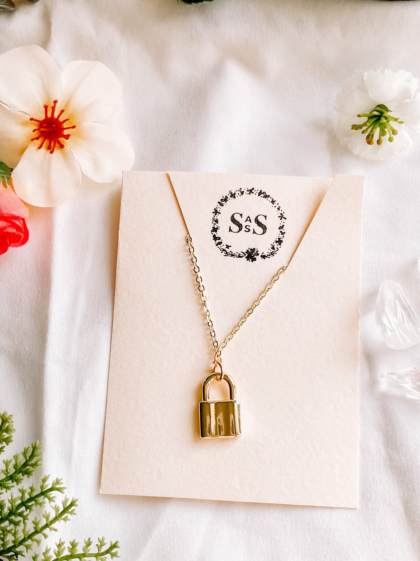 14k gold plated lock necklace