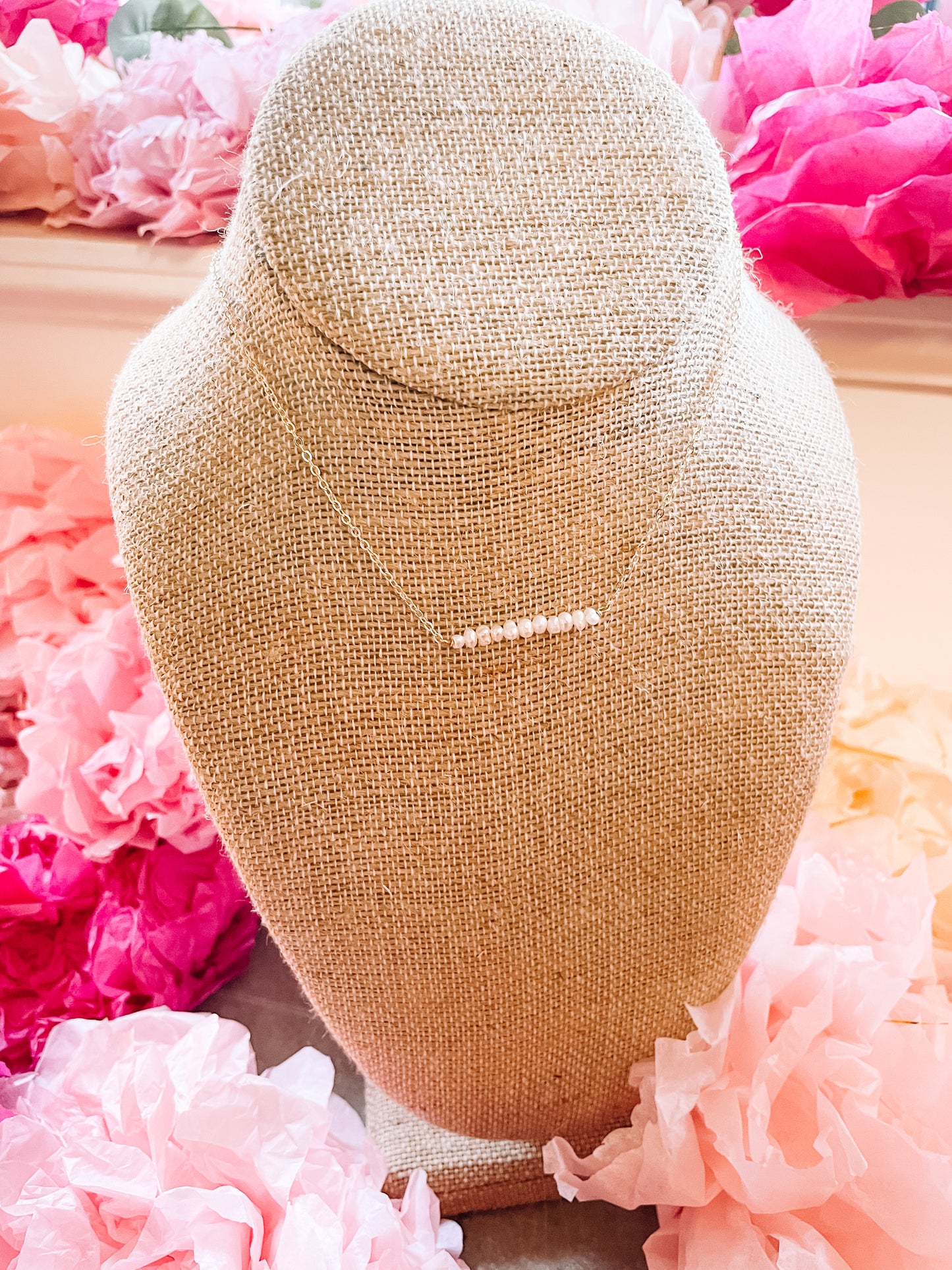 Delicate pearl bar necklace