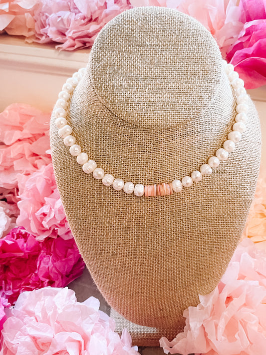 Pop of pink Pearl necklace