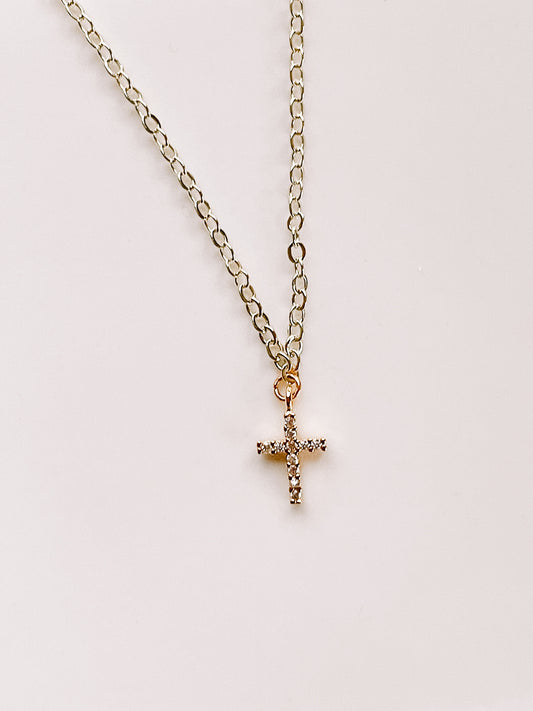 Studded cross charm necklace