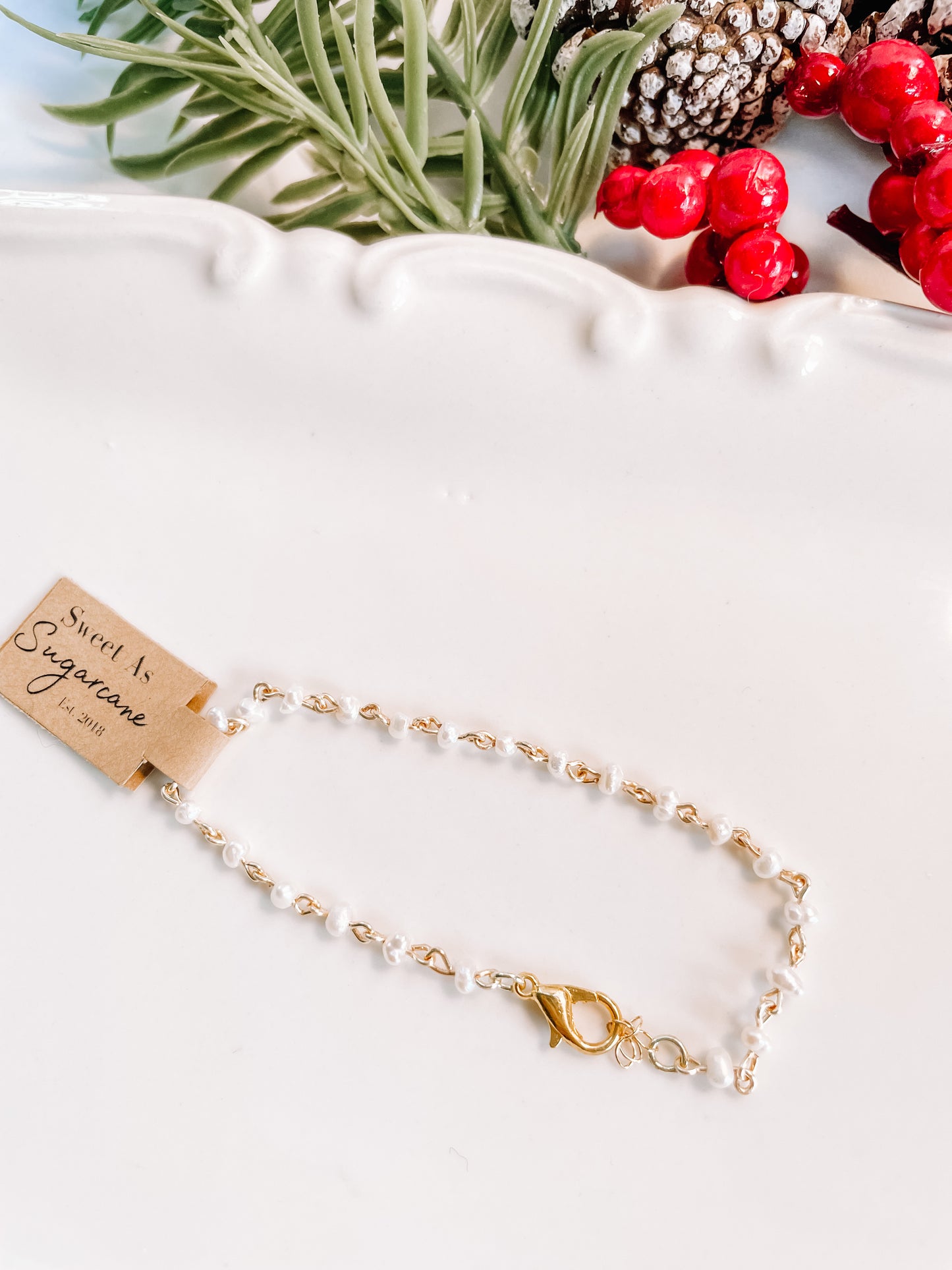 Delicate pearl chain bracelet